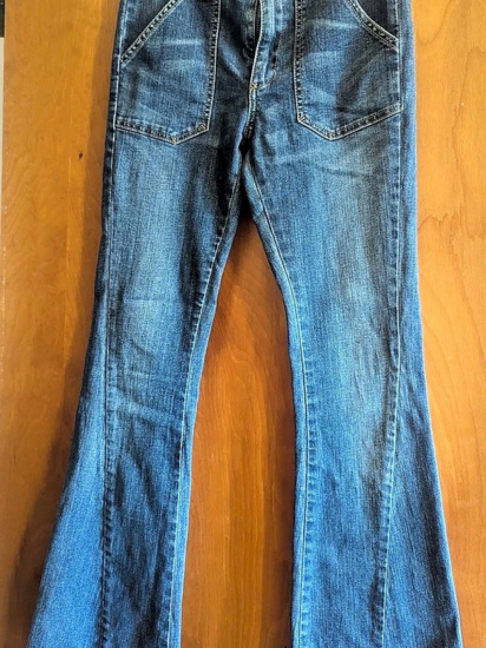 Free People Patches Wide Leg Flare Jeans Blue Waist 27